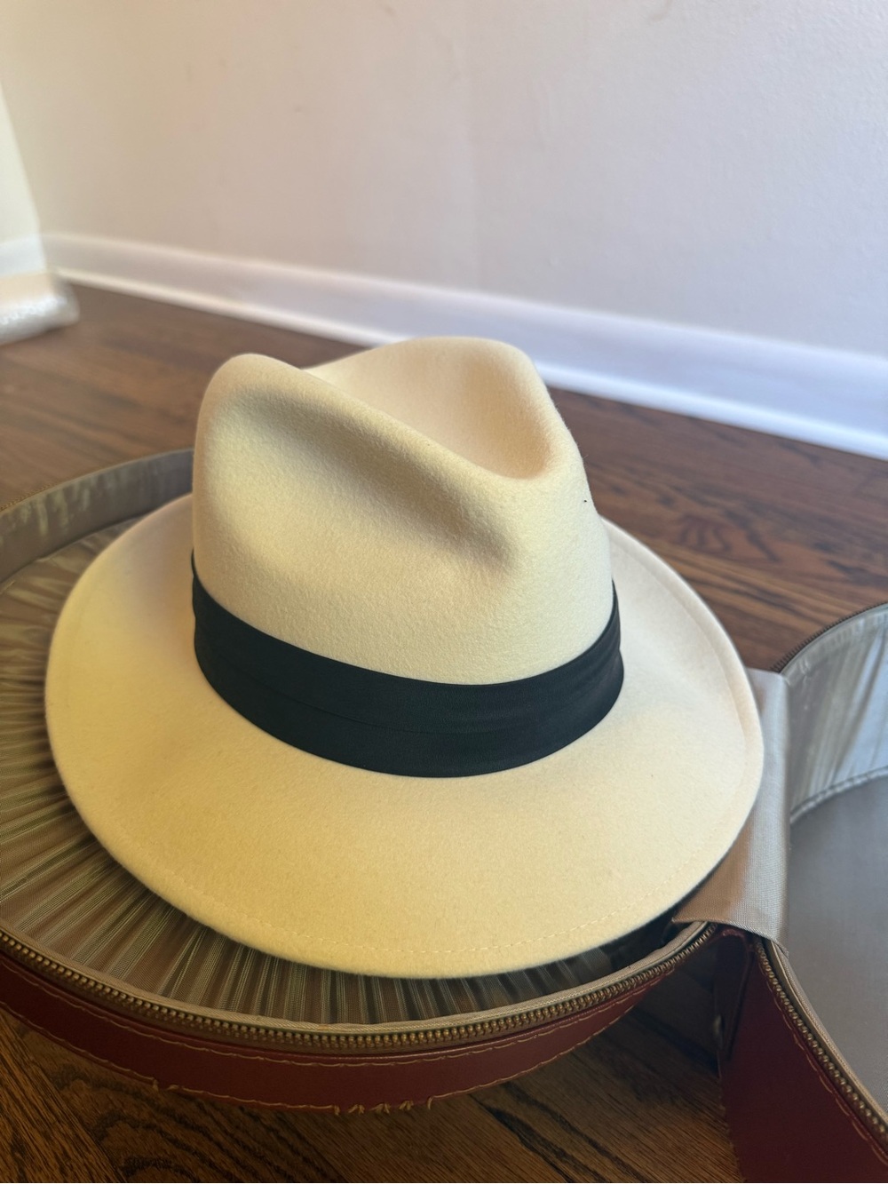 Cream Fedora Hat with Black Band